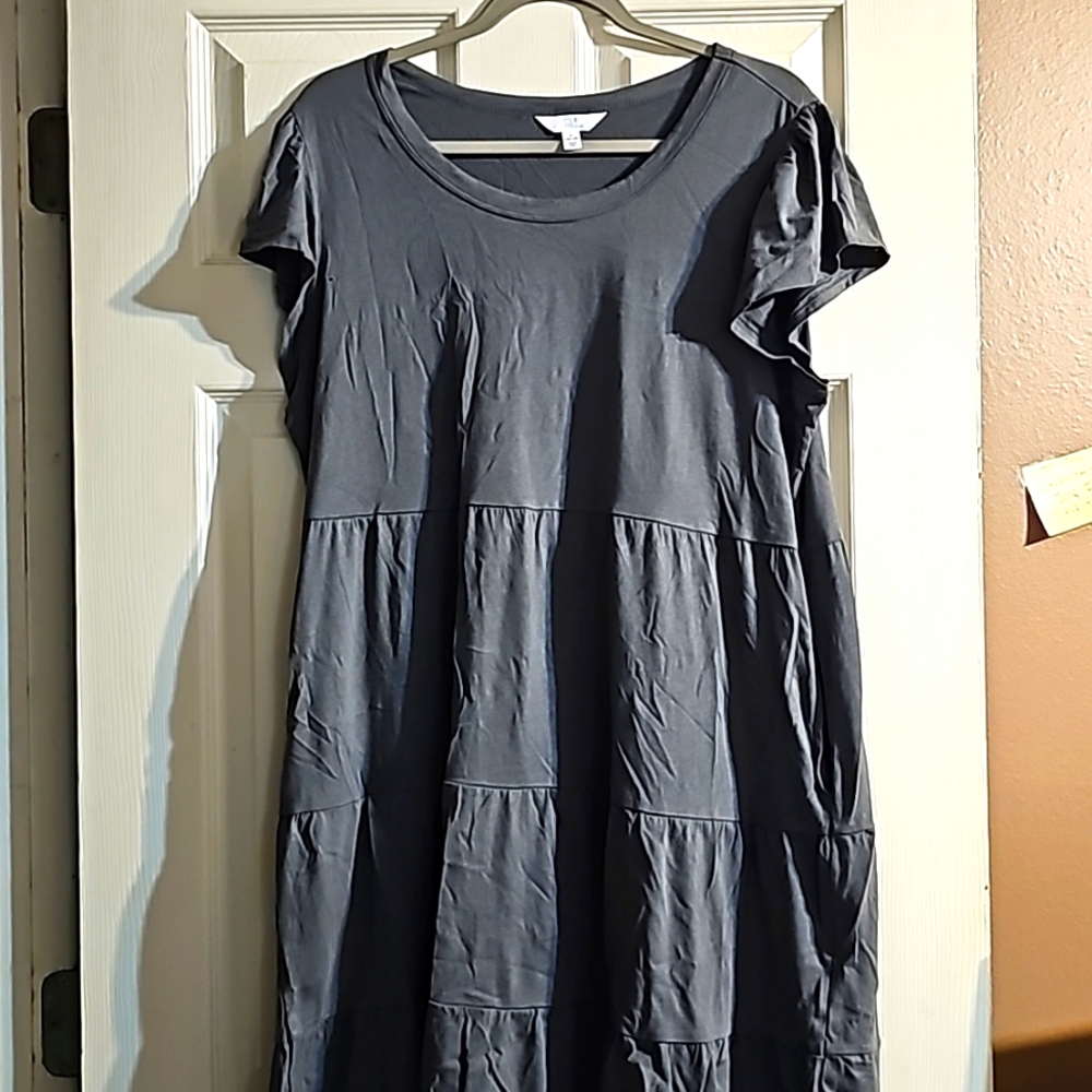 Time and Tru Women's Cotton Knit Tiered Dress - Large, Gray